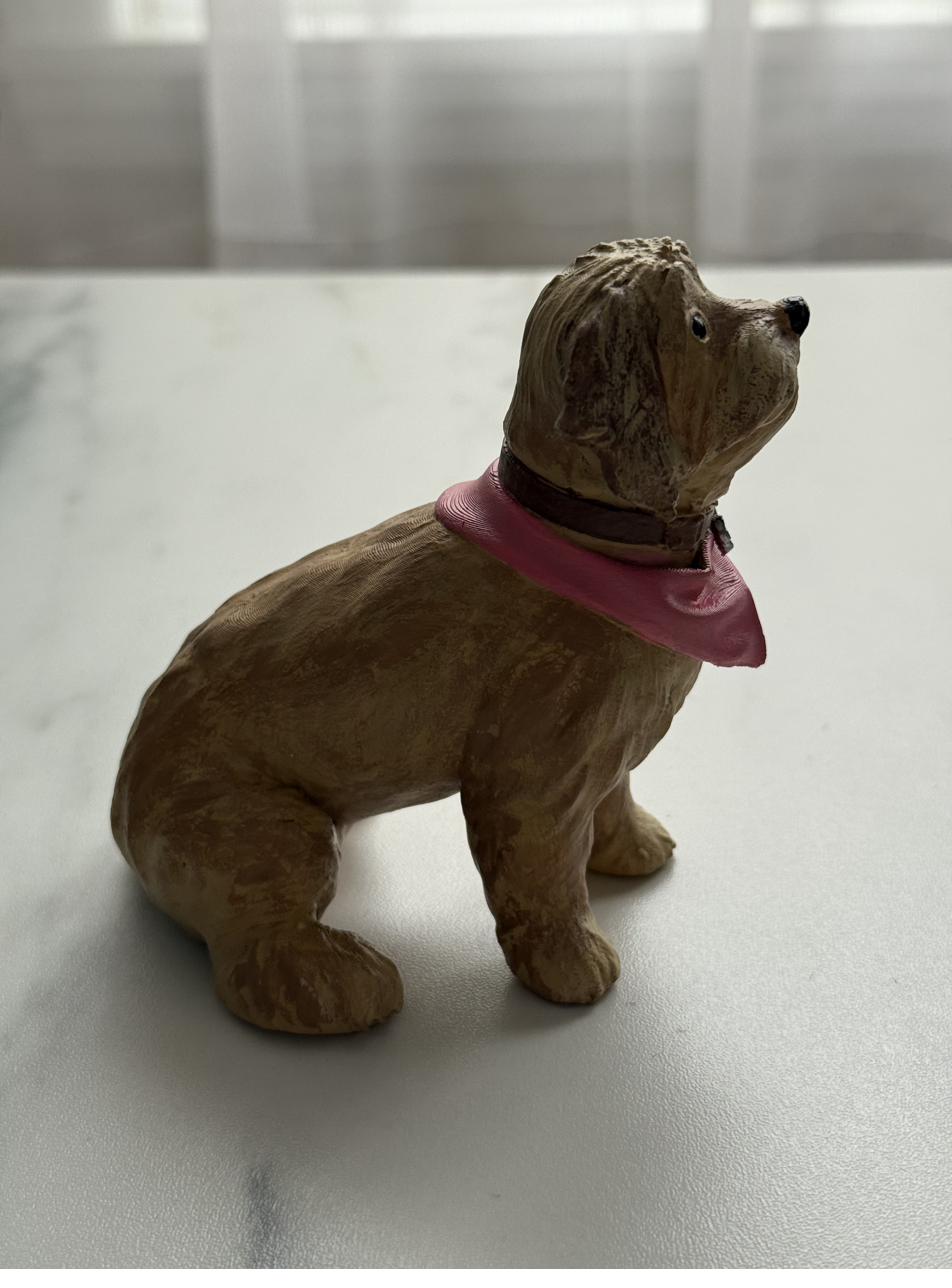 Raw 3D print next to finished sculpture